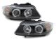 Φανάρια εμπρός BMW E90 (2005-2008) angel eyes - μαύρα , με λάμπες (Η1) - σετ 2τμχ.