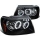 Φανάρια εμπρός Jeep Grand Cherokee (1999-2005) led angel eyes - black , με λάμπες (Η1) - σετ 2τμχ.