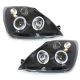 Φανάρια εμπρός Ford Fiesta (2002-2005) angel eyes -μαύρα , με λάμπες (Η1) - σετ 2τμχ.