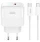 XO L136 ΦΟΡΤΙΣΤΗΣ  PD20W, 1 ΘΥΡΑ, ΜΕ ΚΑΛΩΔΙΟ TYPE-C ΣΕ TYPE-C, ΛΕΥΚΟ