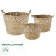 GloboStar® Artificial Garden ZAKYNTHOS 20336 ΣΕΤ 3 Διακοσμητικά Πλεκτά Καλάθια - Κασπώ Γλάστρες - Flower Pots Μπεζ με Μακραμέ A:Φ24cm x Υ20cm B:Φ28cm x Υ24cm C:Φ32cm x Υ28cm