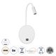 GLOBOSTAR® GOOSE 60881 Μοντέρνο Φωτιστικό Τοίχου - Απλίκα Ξενοδοχείου Reading Light με Φορτιστή USB 3A LED 6W 600lm 36° & 360° AC 220-240V IP20 Φυσικό Λευκό 4500K - CREE XPE & Lumileds SMD Chip & TÜV SÜD Driver - Λευκό Ματ - Μ15.5 x Π15 x Υ30.5cm - 3 Χρόν
