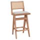 ΣΕΤ 2 TMX Σκαμπό bar Winslow pakoworld ξύλο rubberwood ανοικτό καρυδί-pvc rattan φυσικό-ύφασμα γκρι 44.5x46x98εκ