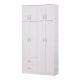 Ντουλάπα ρούχων τετράφυλλη με πατάρι Zelia pakoworld με 2 συρτάρια σε λευκή απόχρωση 120x42x240εκ