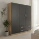 Ντουλάπα τρίφυλλη με 2 συρτάρια Alvia pakoworld sonoma-ανθρακί 150x51x180εκ