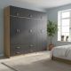 Ντουλάπα εξάφυλλη με πατάρι Athos pakoworld sonoma-ανθρακί 240x42x240εκ
